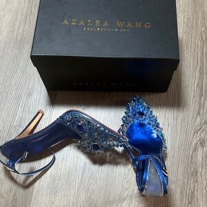 Azalea Wang Royal Blue Jeweled Pointed Slingback Heels